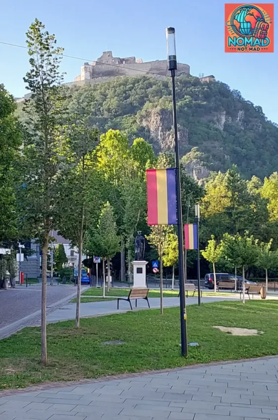 Deva Fortress and Romanian Flag