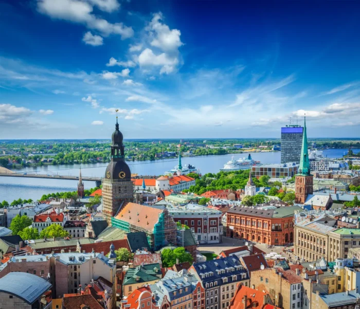 riga old town view from drone