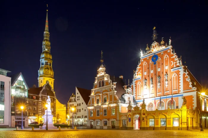 the monastery in the old town at night