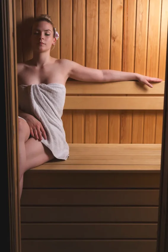 woman enjoying an Estonian sauna