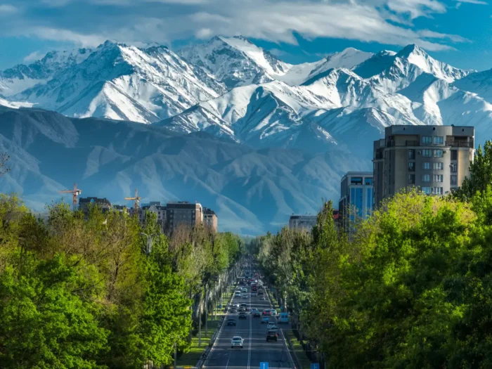 breathtaking view of the mountains from Almaty boulevard