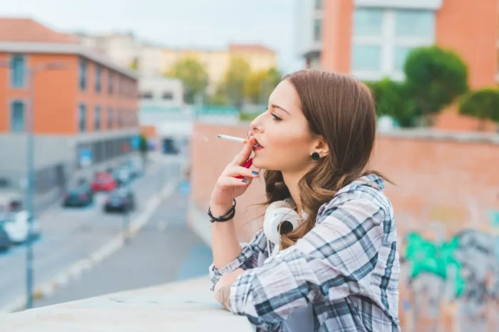 Romanian woman smonking in public