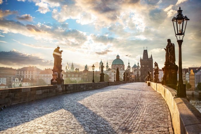 St Charles Bridge in Prague early in the morning