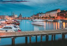 Town Quay in Helsinki Finland during summer evening