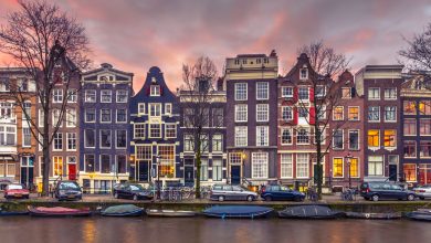 picturesque canal houses in Amsterdam