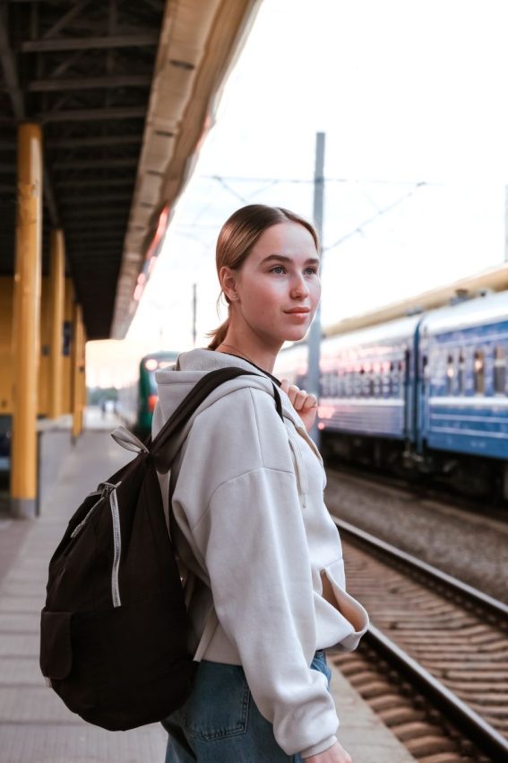 Cristine waiting for train