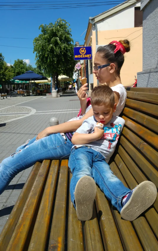 enjoying an ice cream break