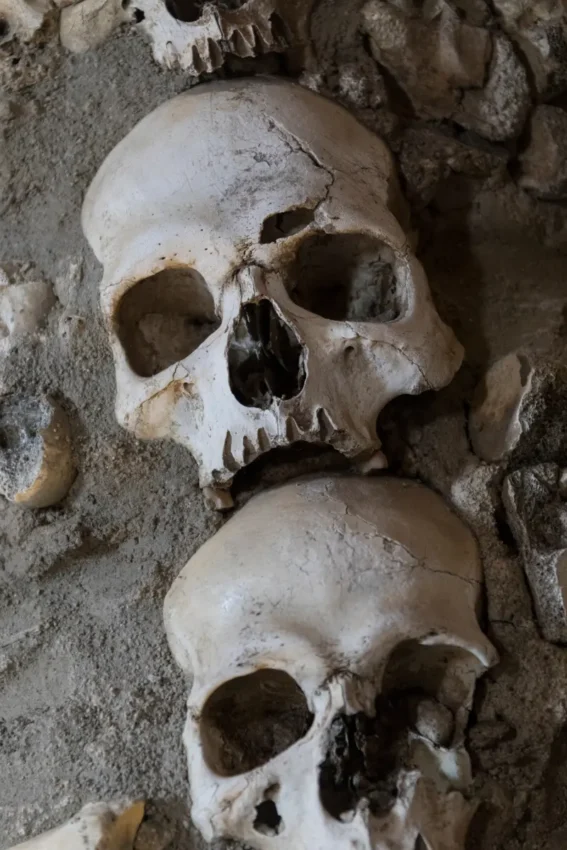 close up of skulls in the chapel
