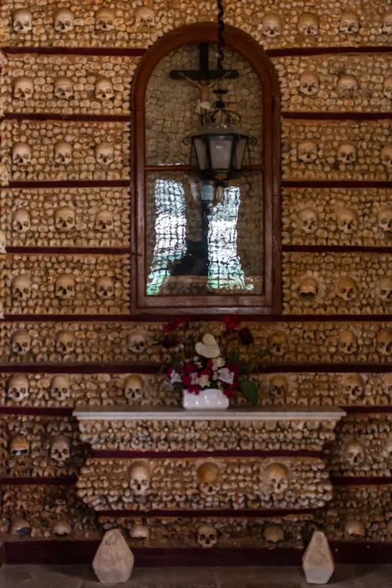 creepy mirror inside the chapel of bones
