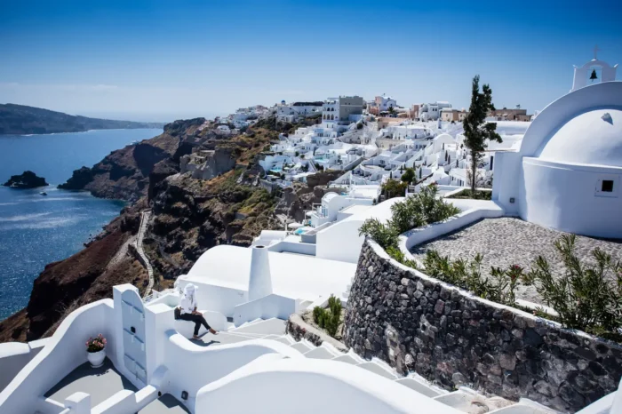 Santorini view of white houses and the sea