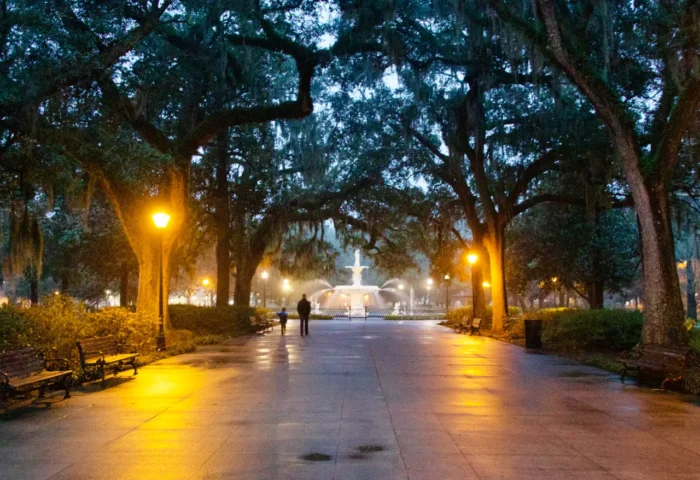 Savannah Georgia Park at Night