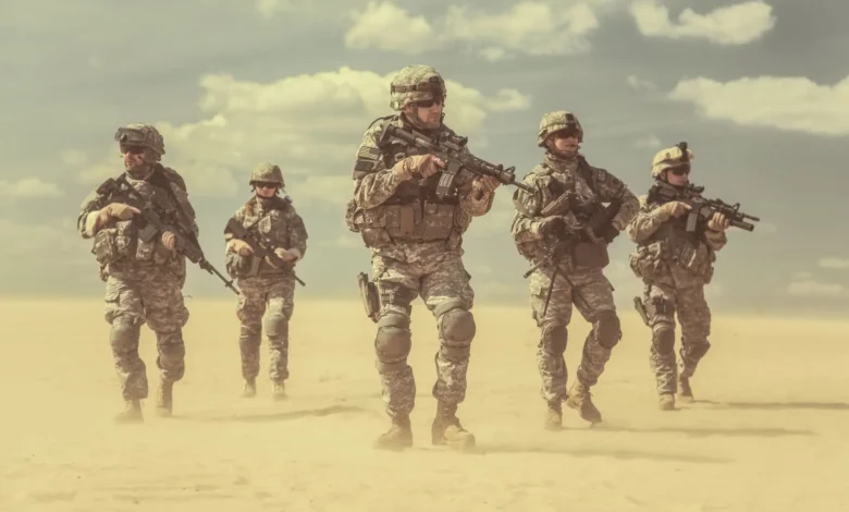 high-tech soldiers in a desert setting